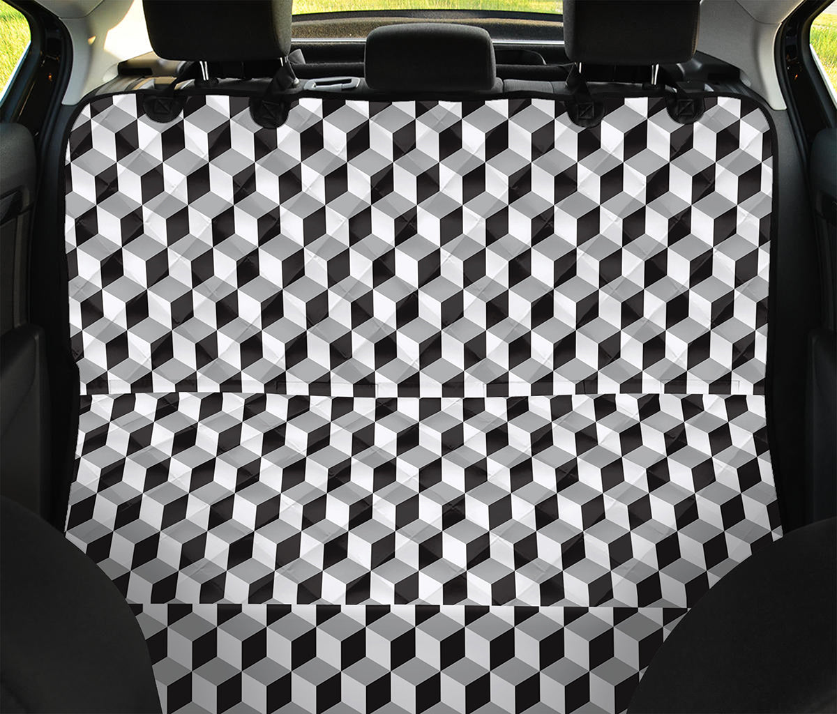 Grey Geometric Cube Shape Pattern Print Pet Car Back Seat Cover