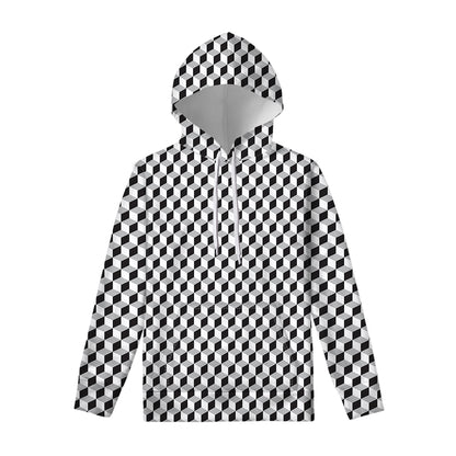 Grey Geometric Cube Shape Pattern Print Pullover Hoodie