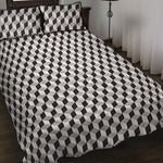 Grey Geometric Cube Shape Pattern Print Quilt Bed Set