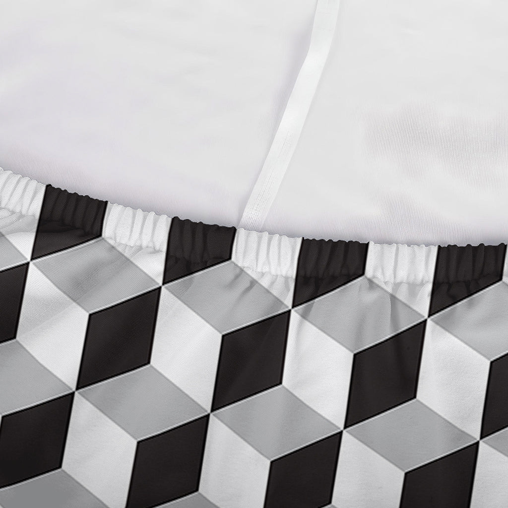 Grey Geometric Cube Shape Pattern Print Sofa Cover