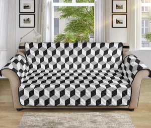 Grey Geometric Cube Shape Pattern Print Sofa Protector