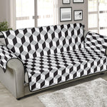 Grey Geometric Cube Shape Pattern Print Sofa Protector