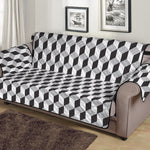 Grey Geometric Cube Shape Pattern Print Sofa Protector