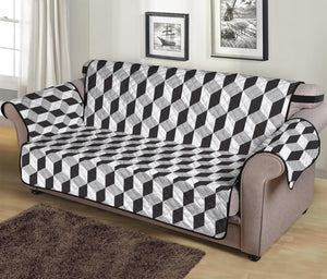 Grey Geometric Cube Shape Pattern Print Sofa Protector