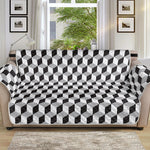 Grey Geometric Cube Shape Pattern Print Sofa Protector