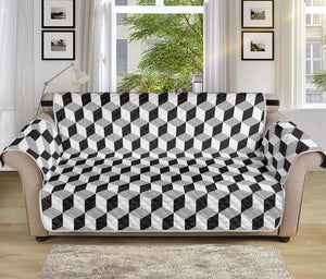 Grey Geometric Cube Shape Pattern Print Sofa Protector