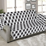 Grey Geometric Cube Shape Pattern Print Sofa Protector