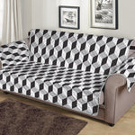 Grey Geometric Cube Shape Pattern Print Sofa Protector