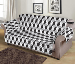 Grey Geometric Cube Shape Pattern Print Sofa Protector