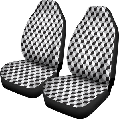 Grey Geometric Cube Shape Pattern Print Universal Fit Car Seat Covers