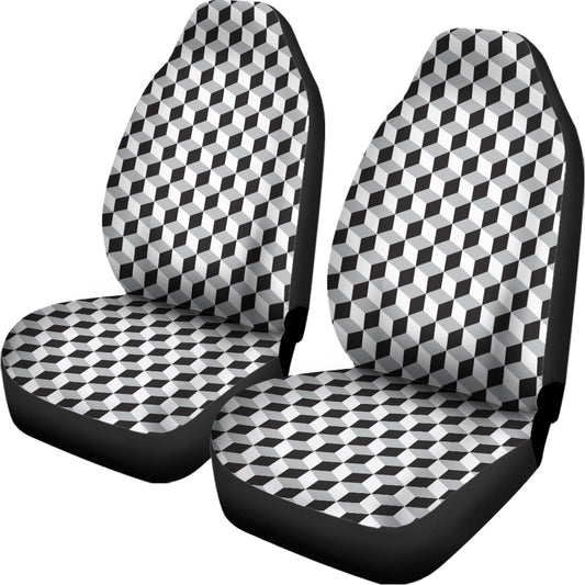 Grey Geometric Cube Shape Pattern Print Universal Fit Car Seat Covers