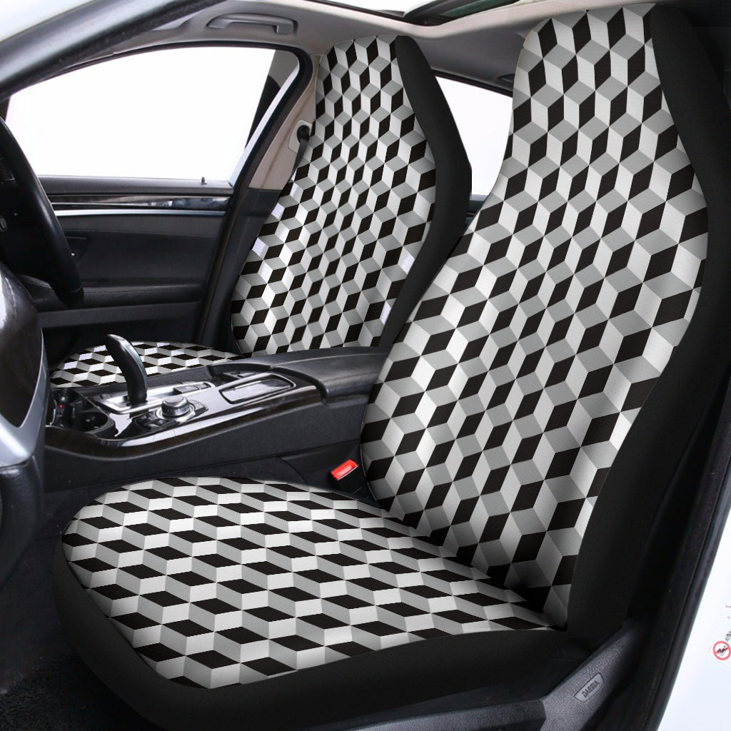 Grey Geometric Cube Shape Pattern Print Universal Fit Car Seat Covers