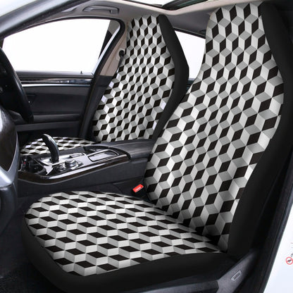 Grey Geometric Cube Shape Pattern Print Universal Fit Car Seat Covers