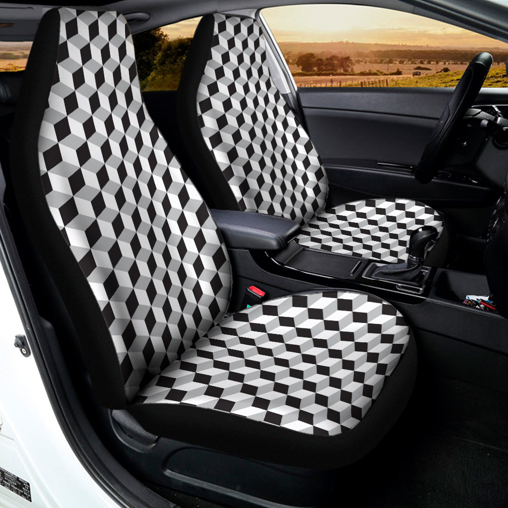 Grey Geometric Cube Shape Pattern Print Universal Fit Car Seat Covers