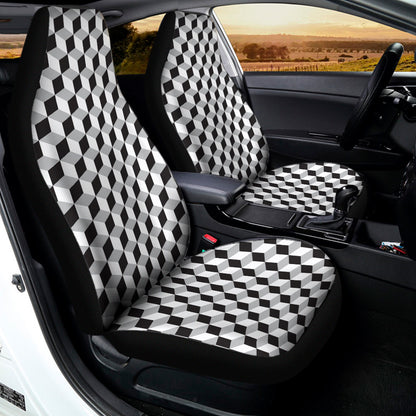Grey Geometric Cube Shape Pattern Print Universal Fit Car Seat Covers