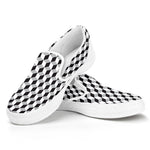 Grey Geometric Cube Shape Pattern Print White Slip On Shoes