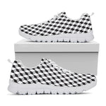 Grey Geometric Cube Shape Pattern Print White Sneakers