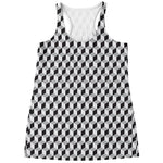 Grey Geometric Cube Shape Pattern Print Women's Racerback Tank Top
