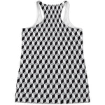 Grey Geometric Cube Shape Pattern Print Women's Racerback Tank Top