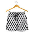 Grey Geometric Cube Shape Pattern Print Women's Shorts
