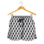 Grey Geometric Cube Shape Pattern Print Women's Shorts