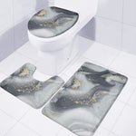 Grey Gold Liquid Marble Print 3 Piece Bath Mat Set