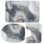 Grey Gold Liquid Marble Print 3 Piece Bath Mat Set