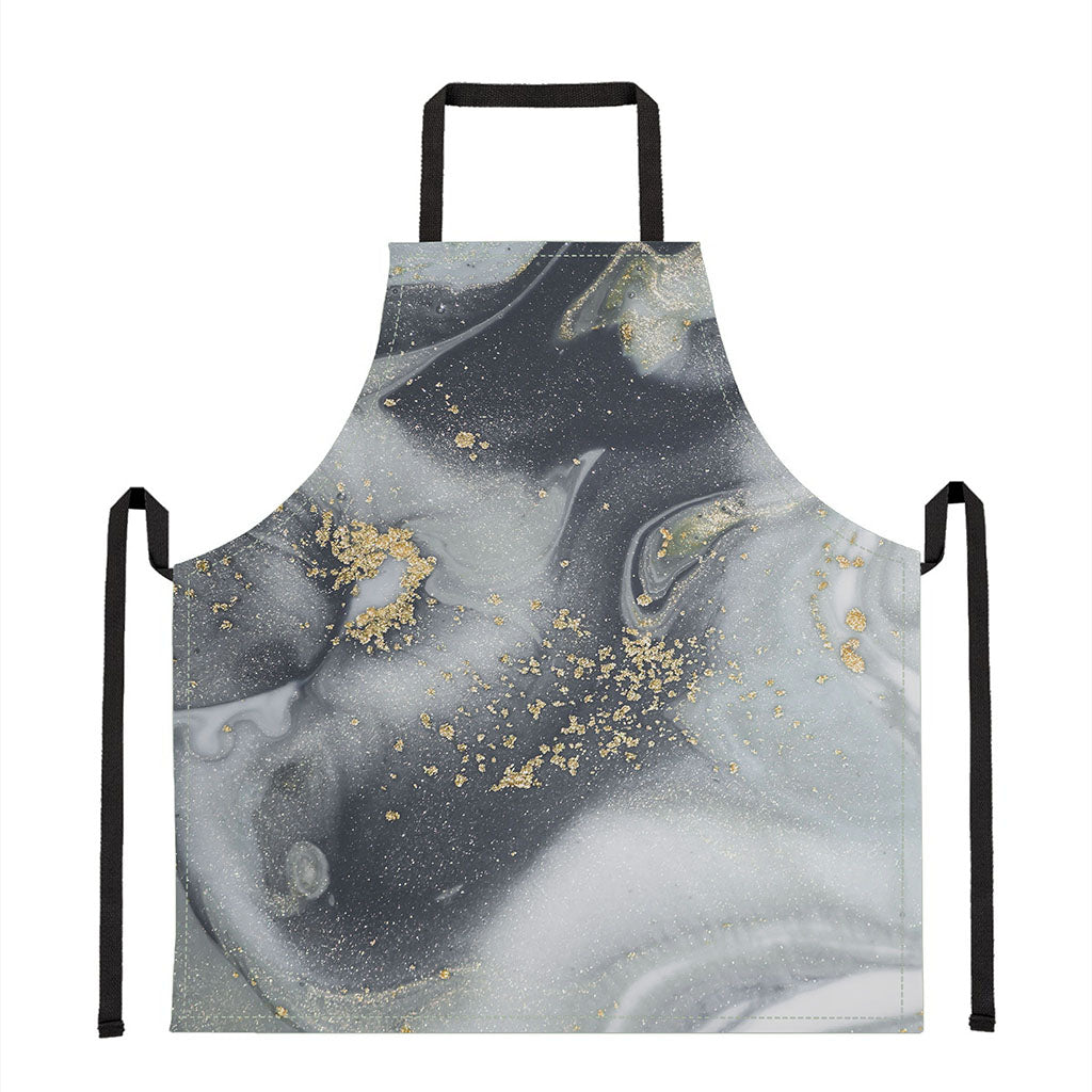 Grey Gold Liquid Marble Print Apron