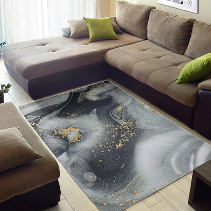 Grey Gold Liquid Marble Print Area Rug GearFrost