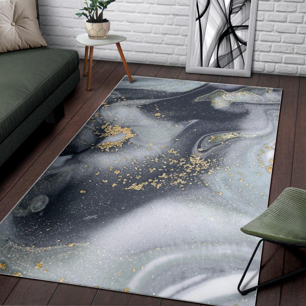 Grey Gold Liquid Marble Print Area Rug GearFrost