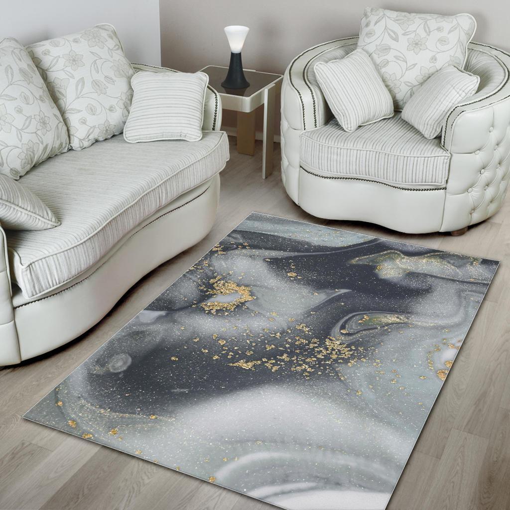 Grey Gold Liquid Marble Print Area Rug GearFrost
