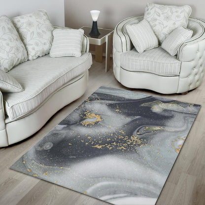 Grey Gold Liquid Marble Print Area Rug GearFrost