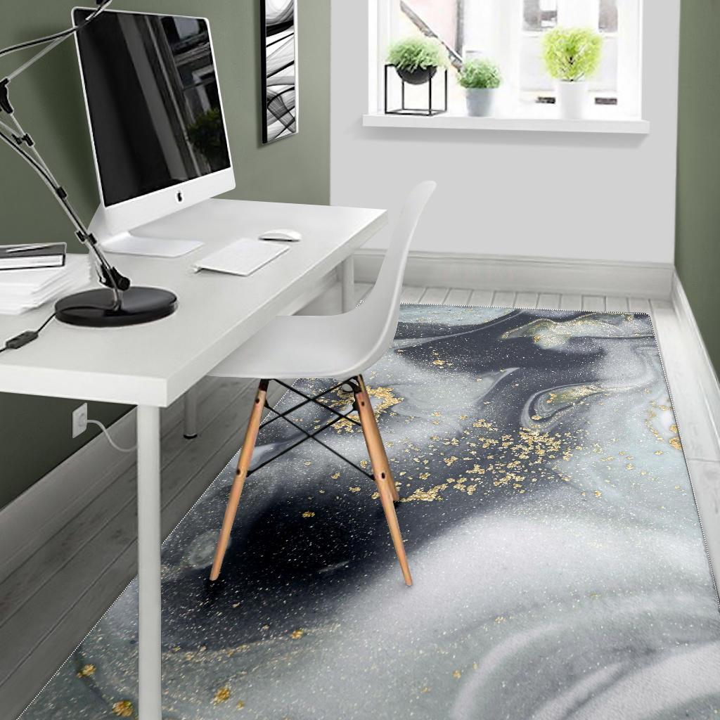 Grey Gold Liquid Marble Print Area Rug GearFrost