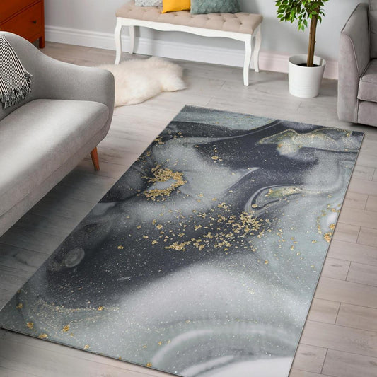Grey Gold Liquid Marble Print Area Rug GearFrost