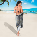 Grey Gold Liquid Marble Print Beach Sarong Wrap