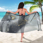 Grey Gold Liquid Marble Print Beach Sarong Wrap