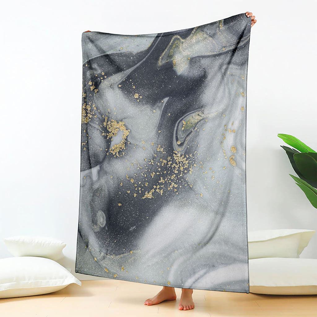 Grey Gold Liquid Marble Print Blanket