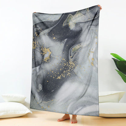 Grey Gold Liquid Marble Print Blanket