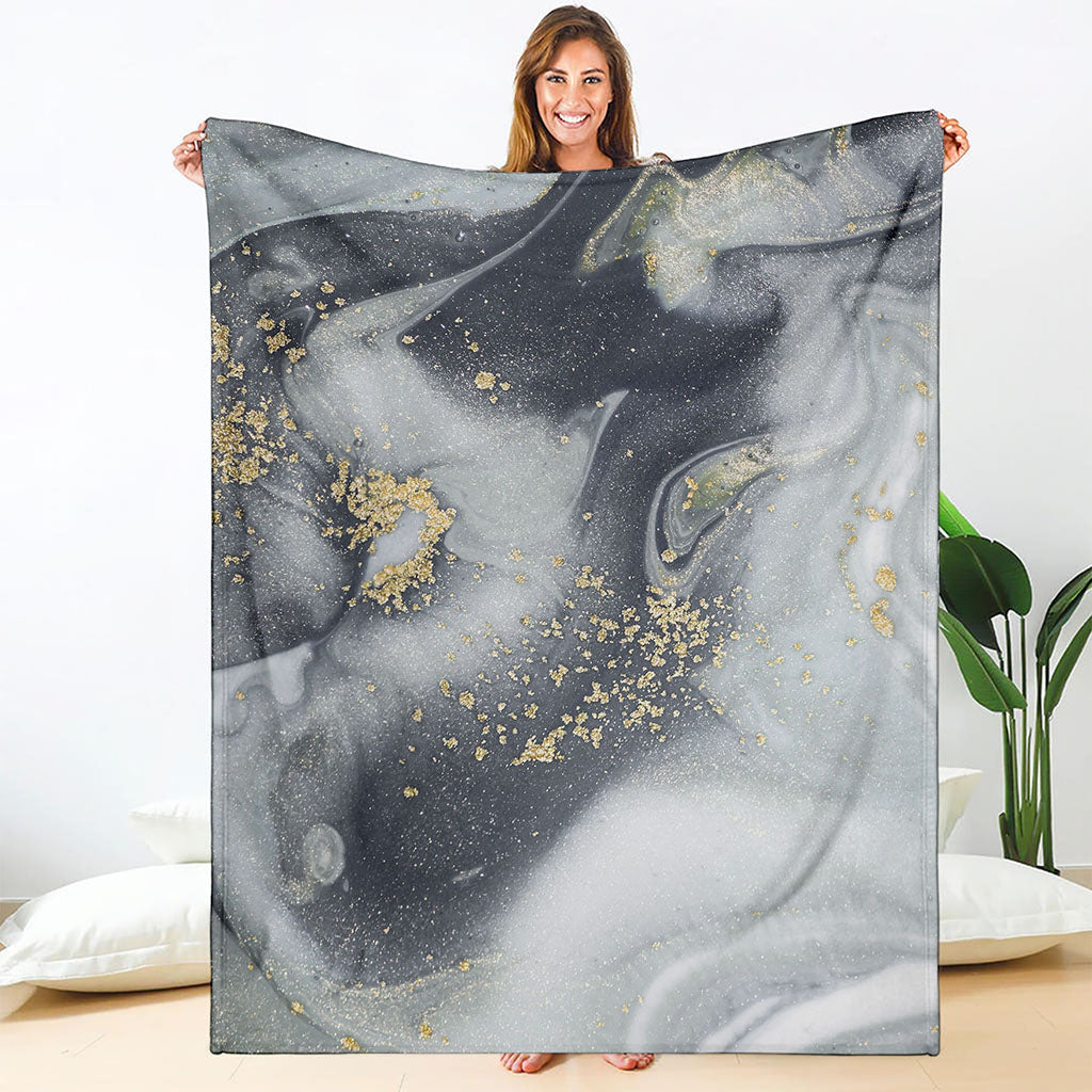 Grey Gold Liquid Marble Print Blanket