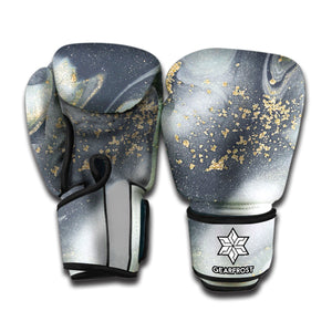 Grey Gold Liquid Marble Print Boxing Gloves