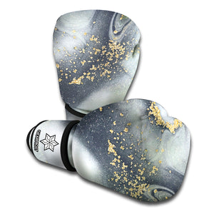 Grey Gold Liquid Marble Print Boxing Gloves