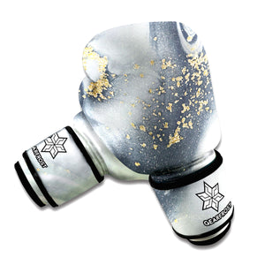 Grey Gold Liquid Marble Print Boxing Gloves