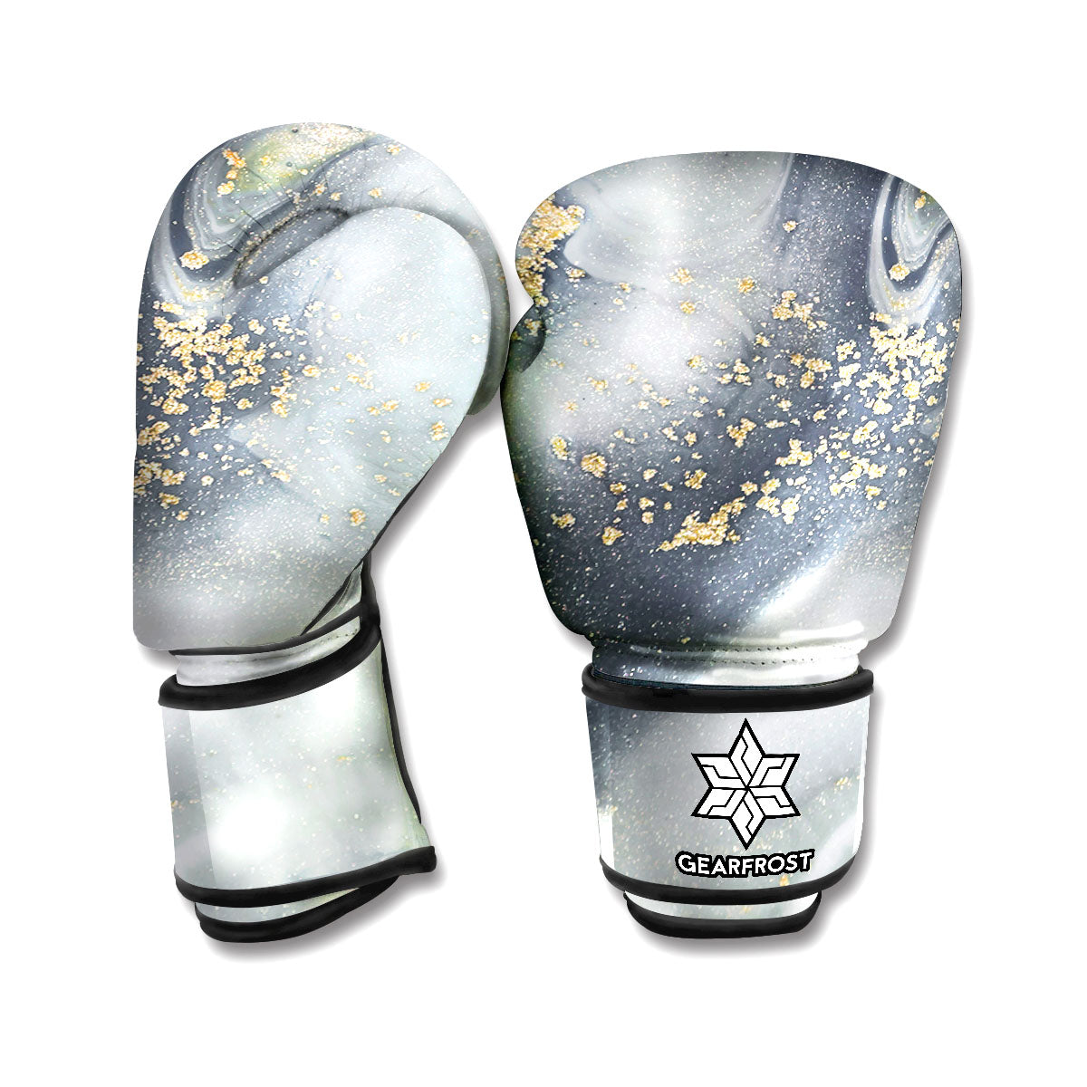 Grey Gold Liquid Marble Print Boxing Gloves