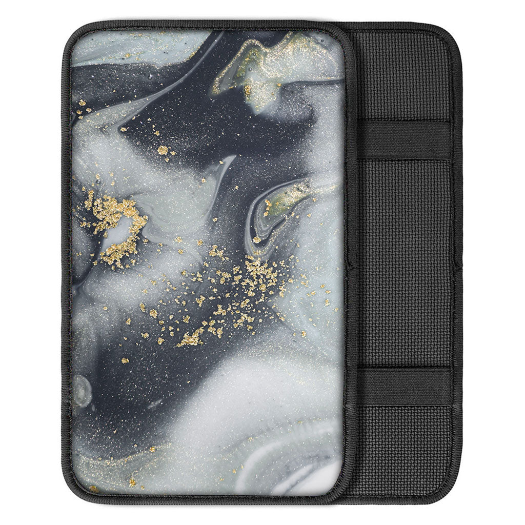 Grey Gold Liquid Marble Print Car Center Console Cover