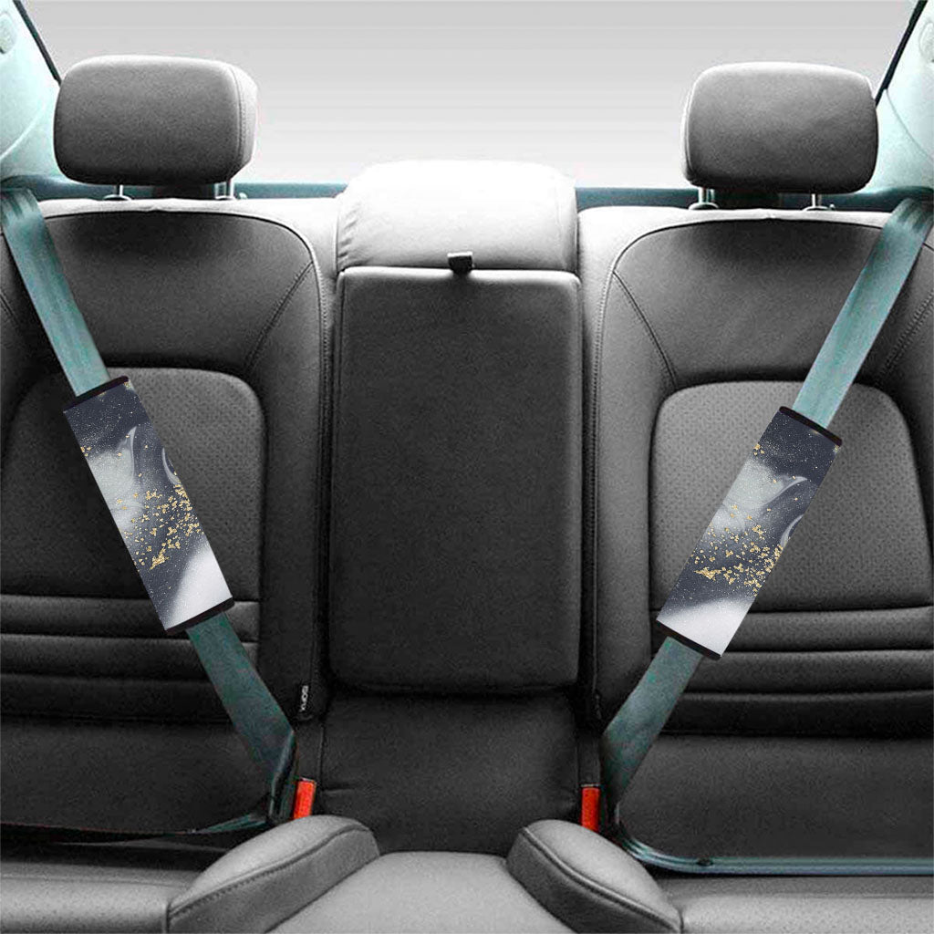 Grey Gold Liquid Marble Print Car Seat Belt Covers