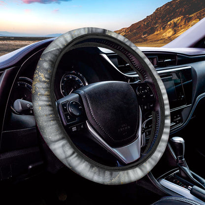 Grey Gold Liquid Marble Print Car Steering Wheel Cover