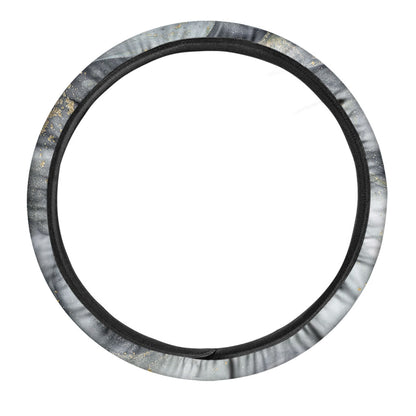 Grey Gold Liquid Marble Print Car Steering Wheel Cover