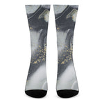 Grey Gold Liquid Marble Print Crew Socks