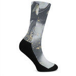 Grey Gold Liquid Marble Print Crew Socks