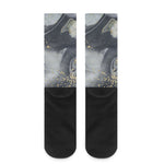 Grey Gold Liquid Marble Print Crew Socks